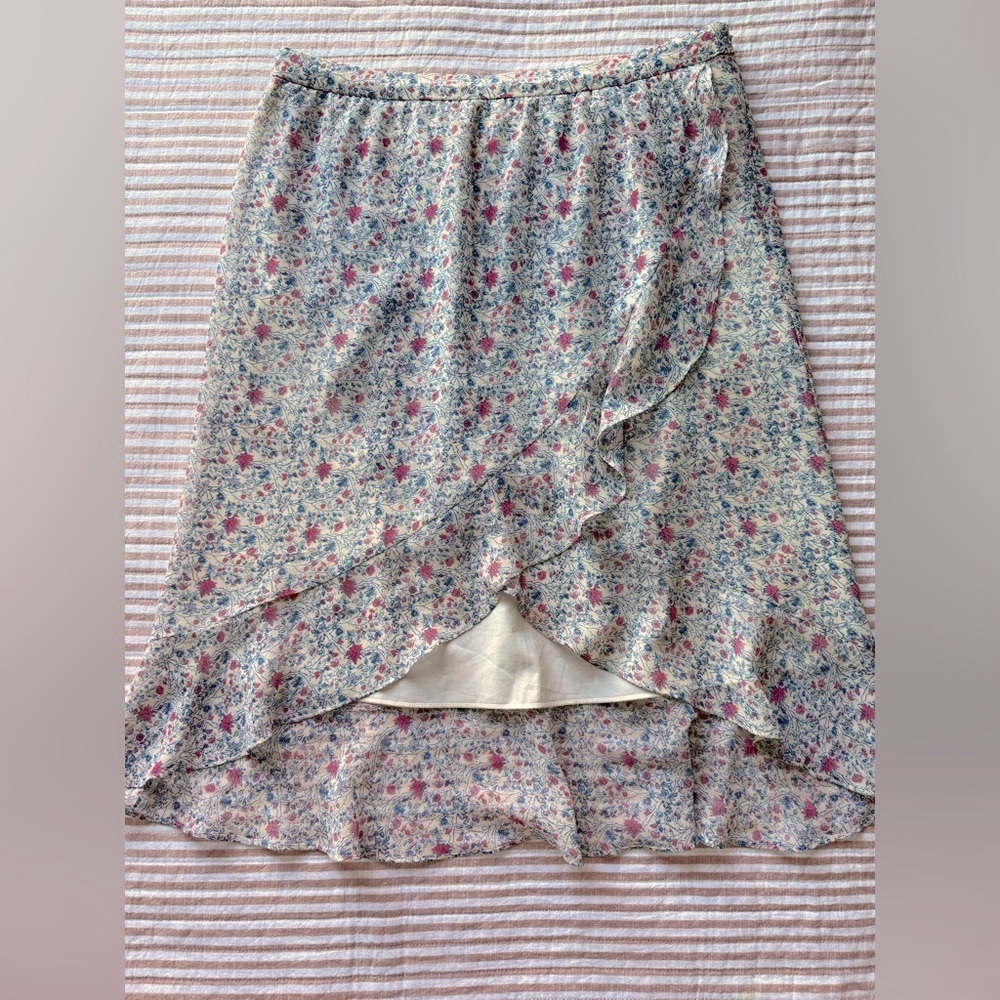 Madewell Skirt Micro Floral Ruffle Wrap Zip Midi Travel Cottagecore Cream Sz: 10